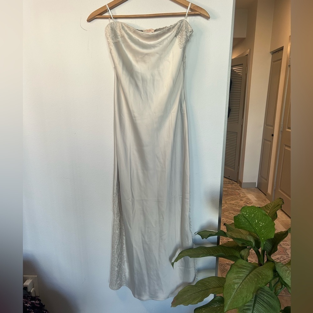Camila Coelho x Revolve Satin Slip Dress Cream Lace Trim Coquette Revolve